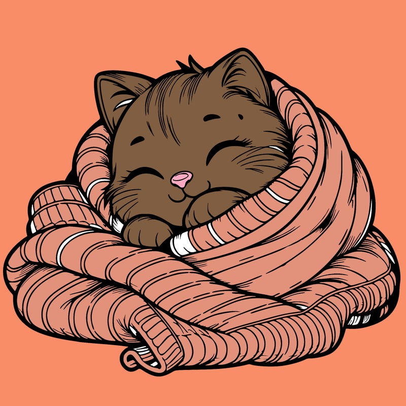realistic cozy cat in a blanket