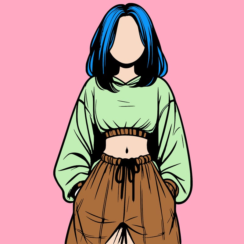 realistic girl faceless with baggy pants and a crop top