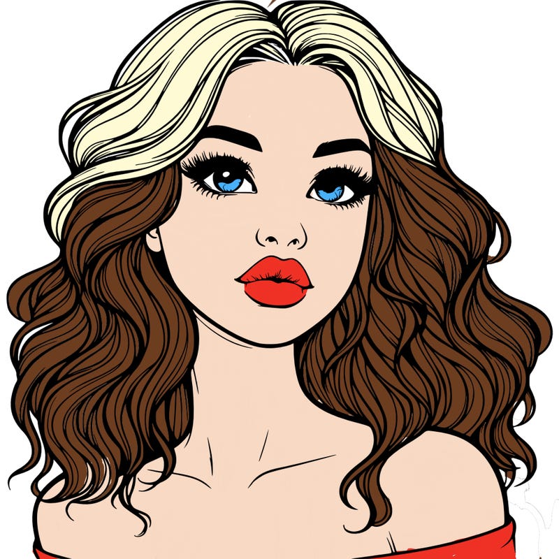 realistic girl with wavy hair and lips