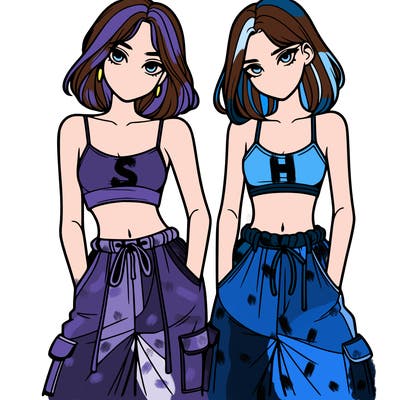 two girls with crop top with baggy pants