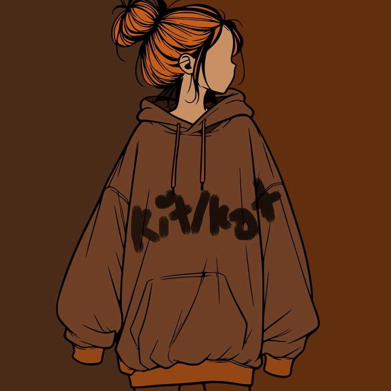 realistic girl with a oversized sweatshirt on and a bun