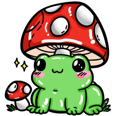 a cute frog with a mushroom hat