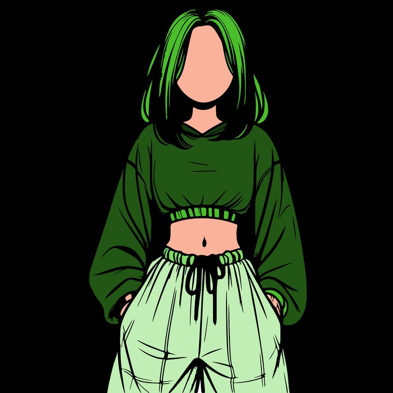 realistic girl faceless with baggy pants and a crop top
