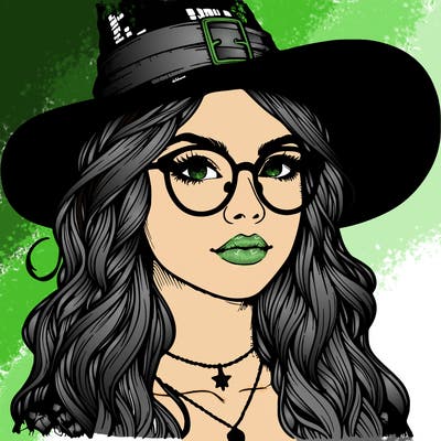 a witch with glasses realistic