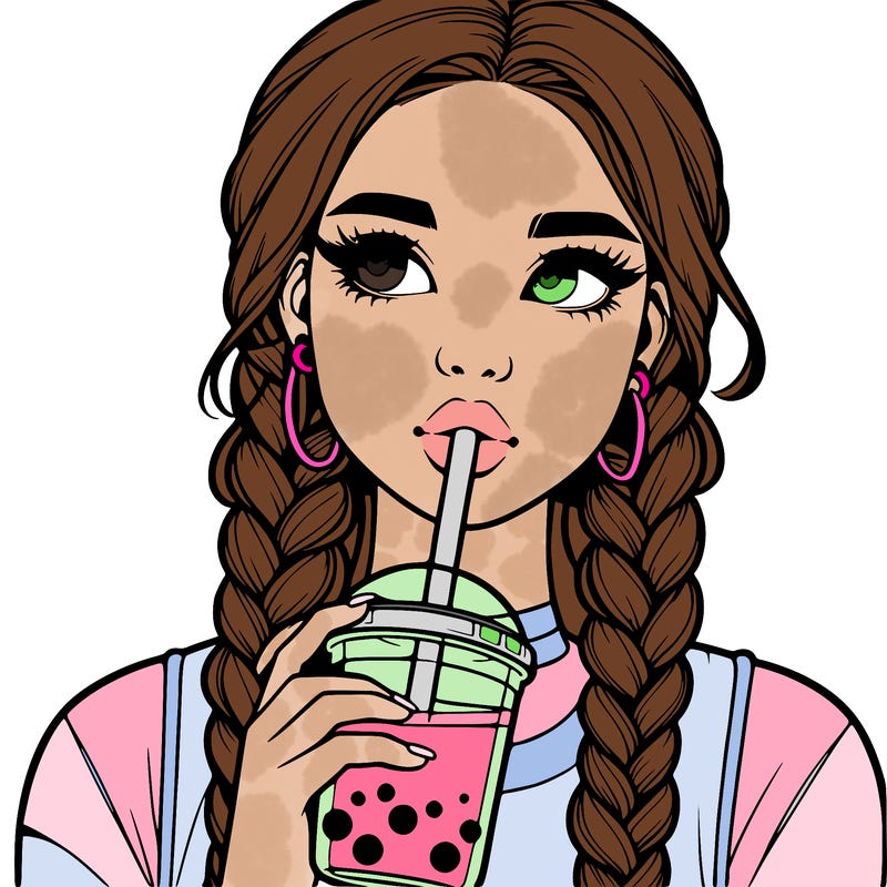 realistic girl with braided hair drinking boba