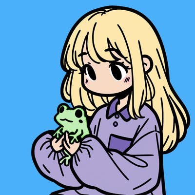 girl with long hair and a oversized shirt. and she is holding a frog