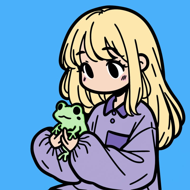 girl with long hair and a oversized shirt. and she is holding a frog