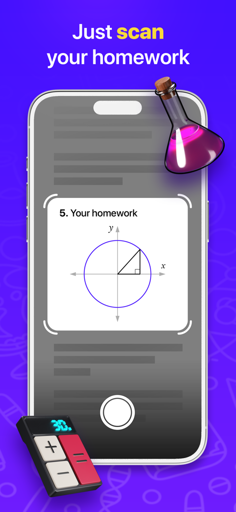 宿題ヘルパーアプリで幾何学の数学の問題をスキャンするスマートフォン