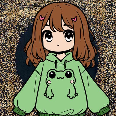 girl wearing frogging sweatshirt