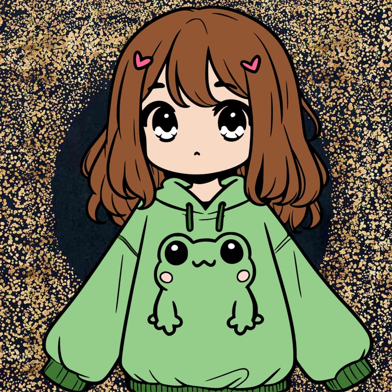 girl wearing frogging sweatshirt