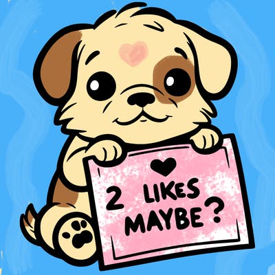 a puppy holding a sign that says 2 likes maybe?
