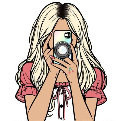 a realistic girl holding her phone taking pictures