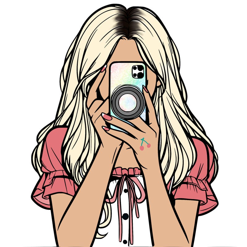 a realistic girl holding her phone taking pictures
