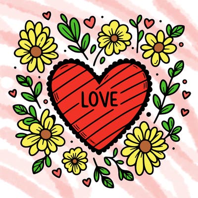 love heart with flowers around it