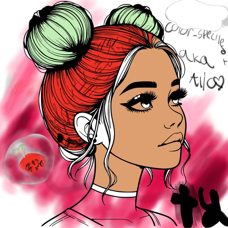 realistic girl with buns on the top of her head