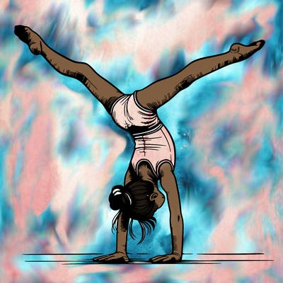 realistic gymnastic hand stand girl in four splits