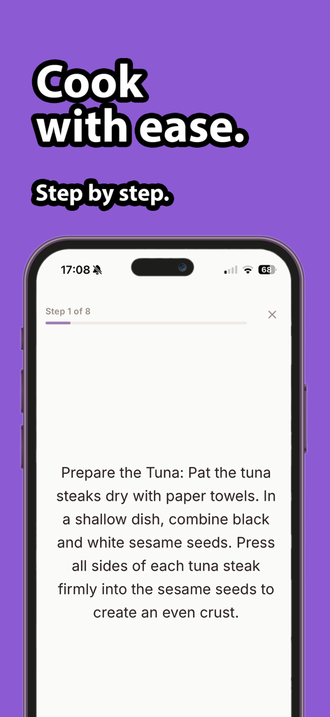 Anna's Kitchen: Snap & Cook - Annas Kitchen app showing step by step cooking instructions for a recipe