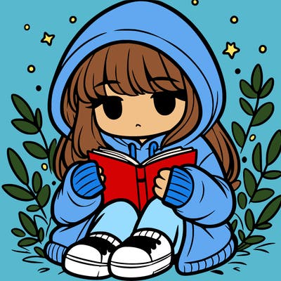 girl in oversized hoodie reading a book