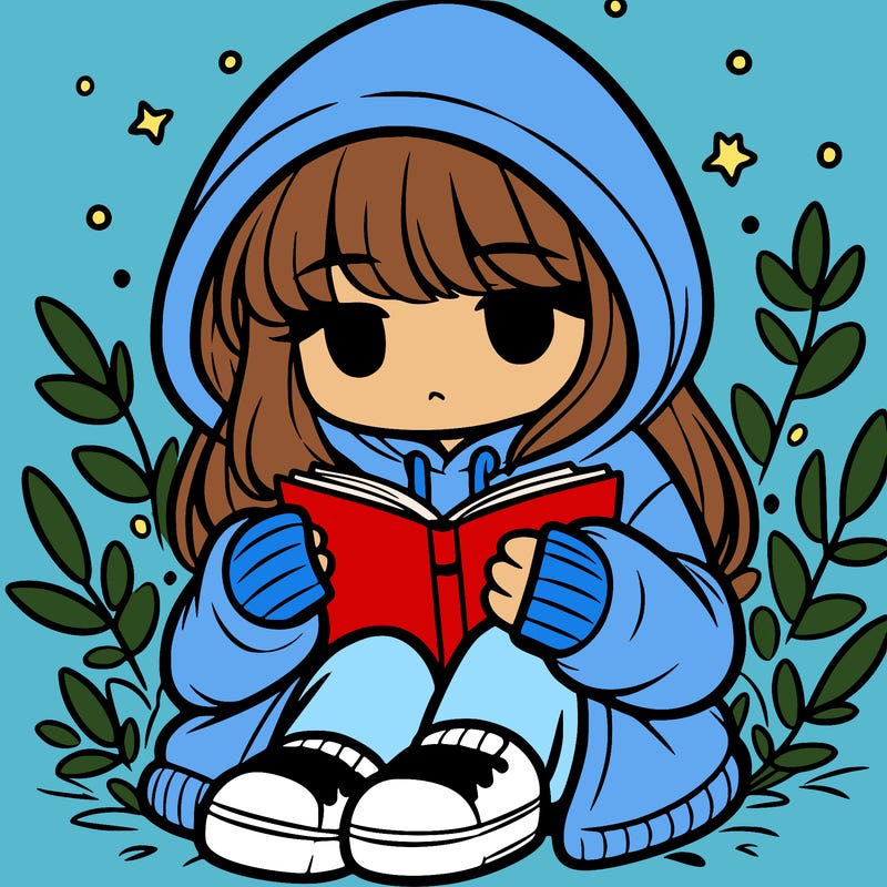 girl in oversized hoodie reading a book