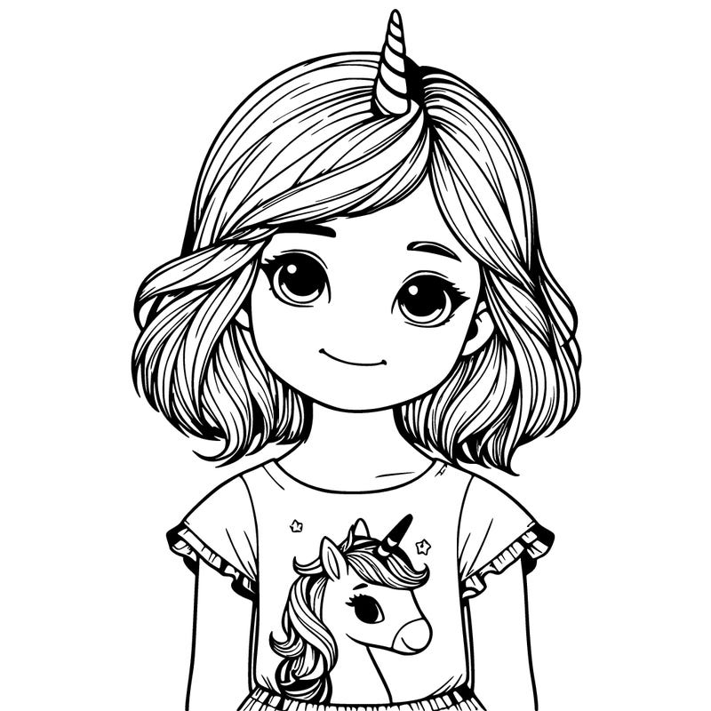 realistic 5 year old girl with a unicorn shirt