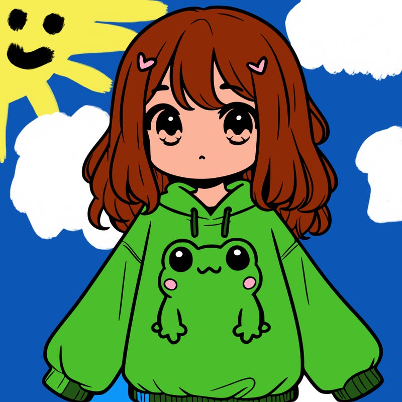 girl wearing frogging sweatshirt