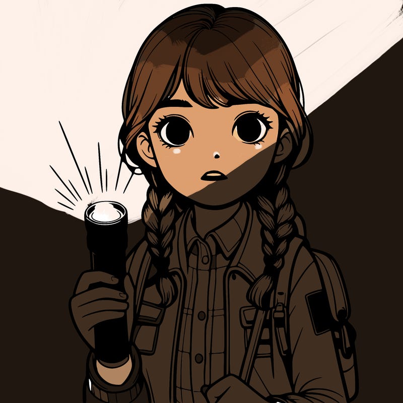 realistic girl with flashlight