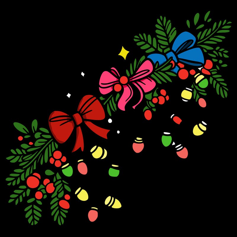 christmas garland: decorated with lights and ribbons..simple vector art