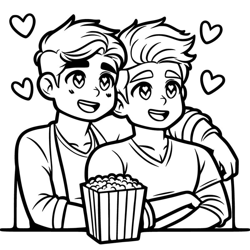 2 males in love, watching a movie