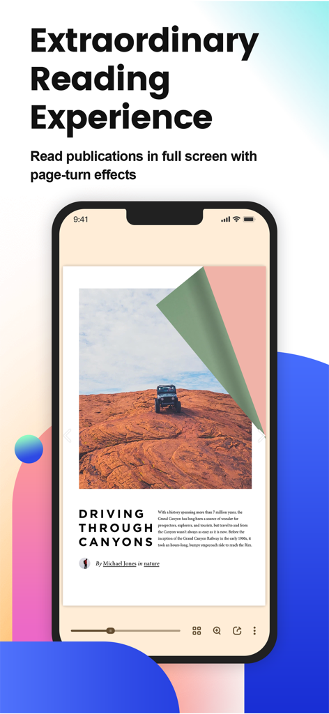 Digital magazine reading on FlipHTML5 app with interactive page turn effect.