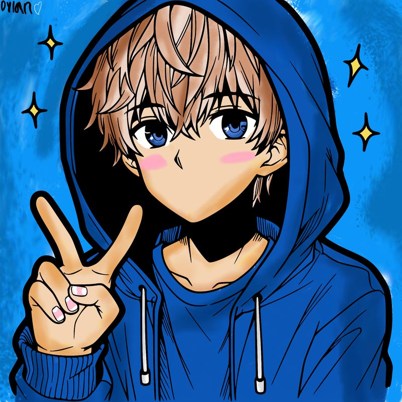 teenage manga boy in a hoodie, doing ✌