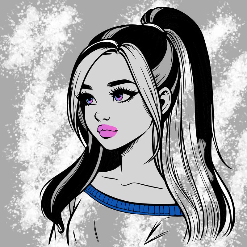 realistic girl with a high ponytail