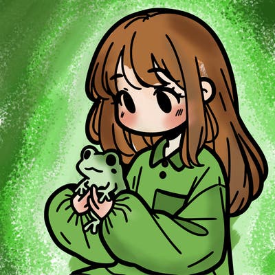 girl with long hair and a oversized shirt. and she is holding a frog