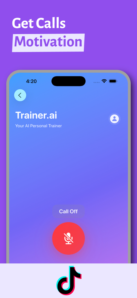 Trainer AI: Workout Motivation - トレーナーAIアプリからのAI搭載モチベーション電話コール画面を表示するスマートフォン