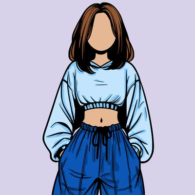 realistic girl faceless with baggy pants and a crop top