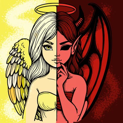 realistic angel half demon