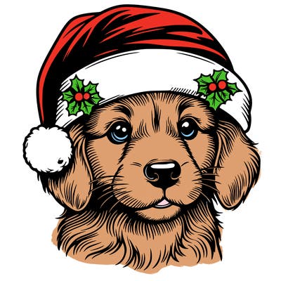 realistic dog wearing a santa hat