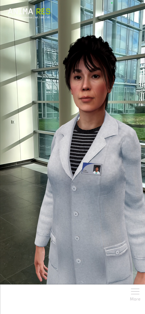 EpiBrain ARアプリ内の白衣を着た女性医師の3Dアバター