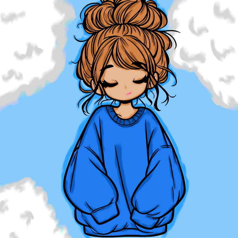 girl with baggy sweatshirt and messy bun