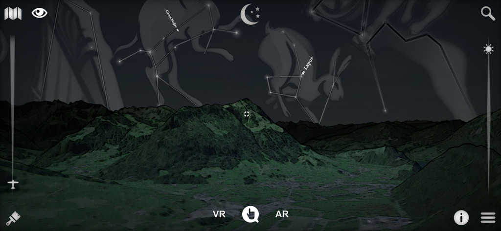 Swiss3D - Uma visão 3D noturna das montanhas suíças nos Alpes Suíços à noite com constelações de estrelas e figuras mitológicas sobrepostas no céu