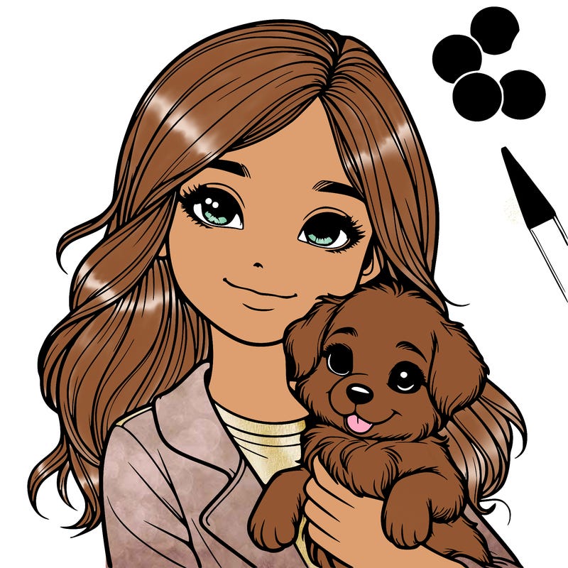 realistic girl holding a cute puppy
