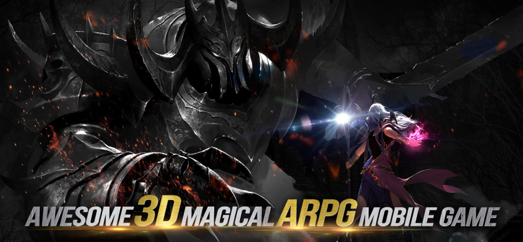 Goddess: Primal Chaos - 3D magical ARPG gameplay scene with a hero and giant boss from Goddess Primal Chaos