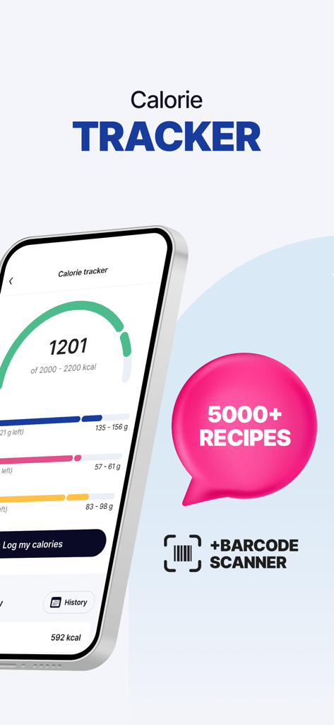 DoFasting Intermittent Fasting - DoFasting app interface featuring a calorie tracker dashboard, barcode scanner, and access to over 5000 recipes.