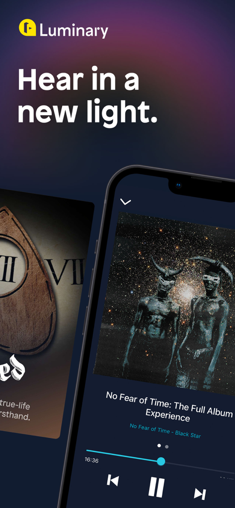 Luminary Podcasts & Originals - Luminary app player interface displaying an original podcast episode.