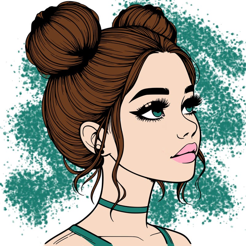 realistic girl with buns on the top of her head