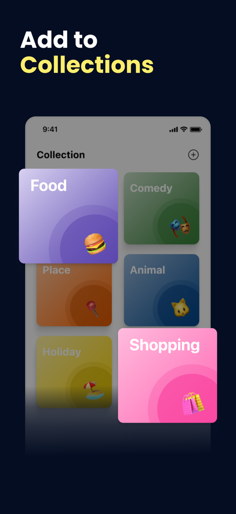 InMarker - Save Reel & Video - InMarker mobile app interface showing colorful custom categories for organizing saved Instagram content like food comedy and shopping