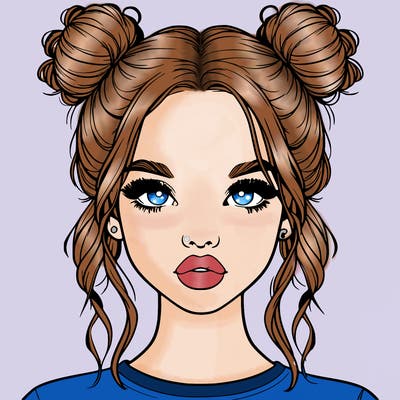 realistic girl with two buns in hair and lips