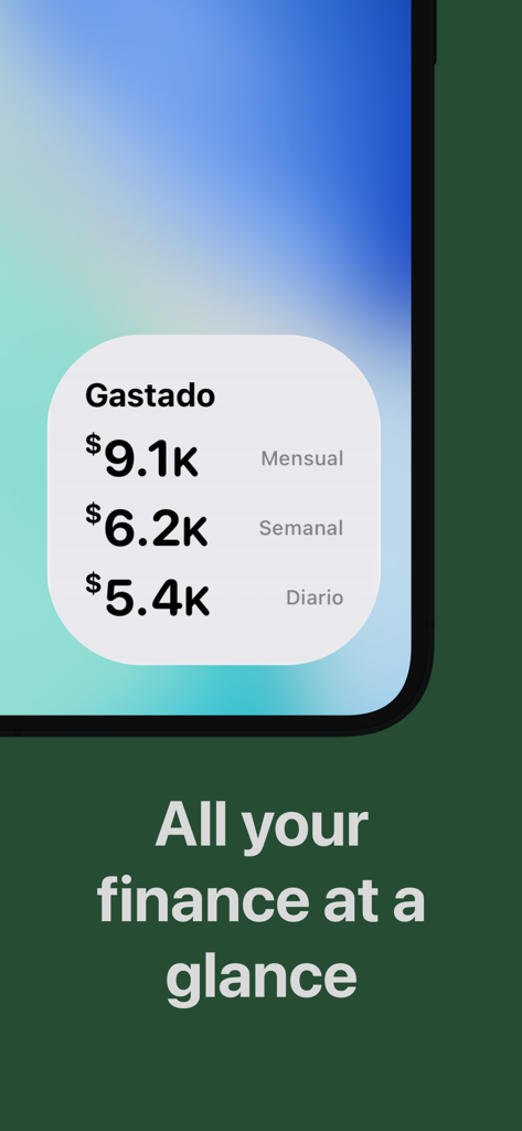 Widget de rastreador de gastos Parker que muestra cifras de gastos diarios, semanales y mensuales