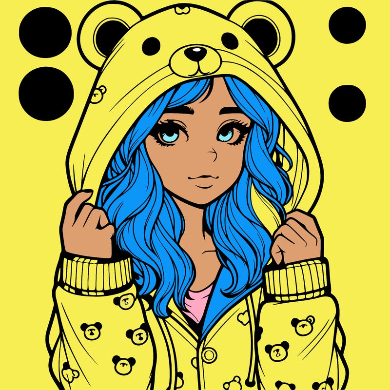 realistic girl in a animal pjs hoodie
