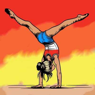 realistic gymnastic hand stand girl in four splits