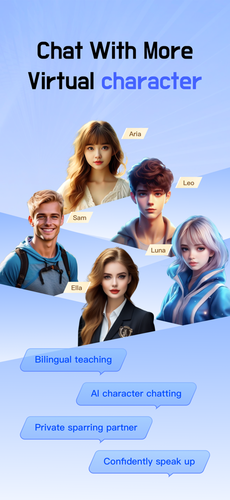 Seer Translator:AI Translation - A menu of diverse virtual AI characters for bilingual conversation and language learning practice.